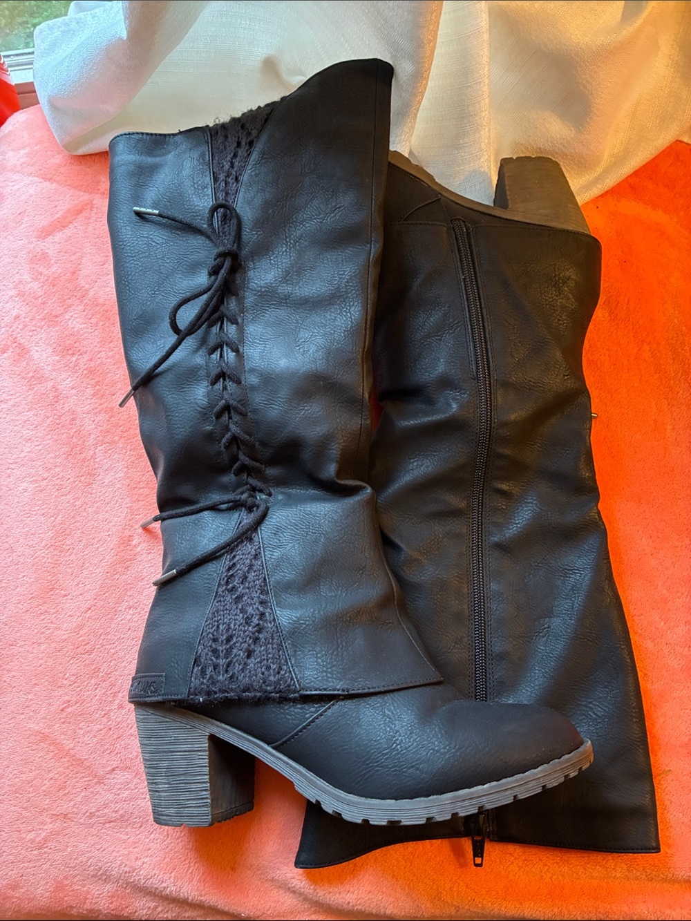 Muk Luks Black Mid-Calf Block Heel Boots with Lace-Up/Sweater Details- Size 8 - Picture 2 of 16